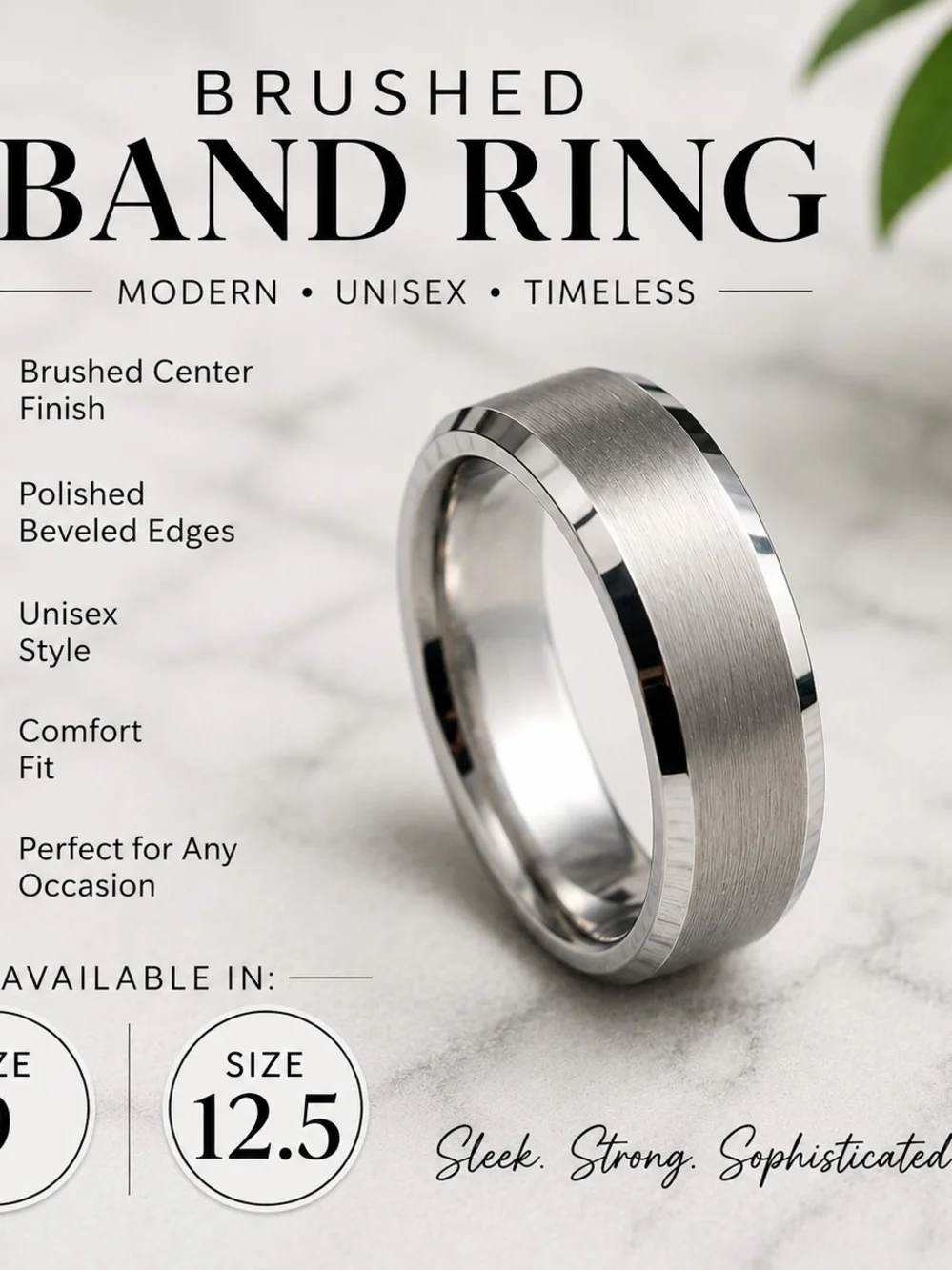 Brushed Silver Tone Band Ring Modern Unisex Multiple Sizes